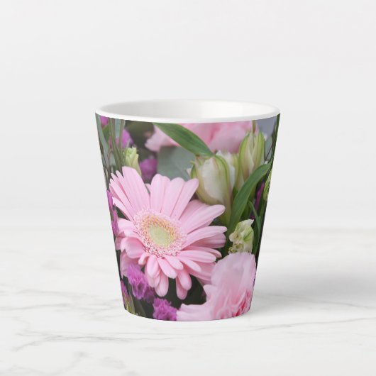 Pink Flower Bouquet Latte Mok (Voorkant)