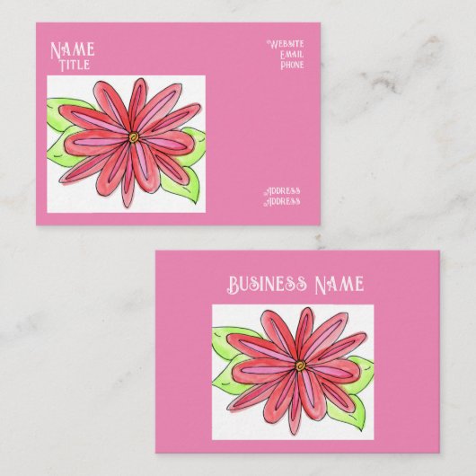 Pink Flower Business Cards Visitekaartje (Voorkant / Achterkant)