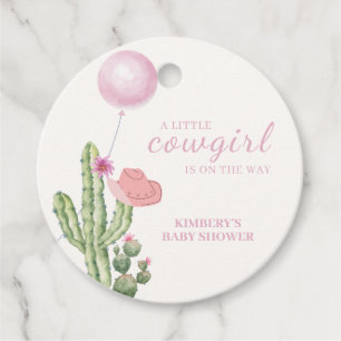 Pink Flower Cactus Balloon Cowgirl Baby shower Bedankjes Labels