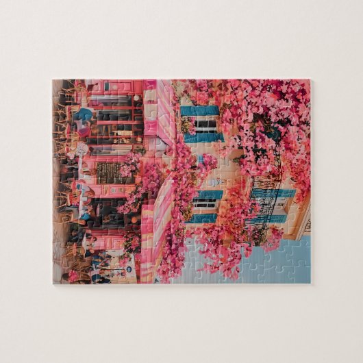 Pink Flower Café Puzzle–Blooming Paradise in Pink Legpuzzel (Horizontaal)