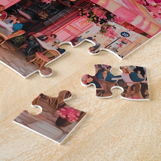 Pink Flower Café Puzzle–Blooming Paradise in Pink Legpuzzel (Zijkant)