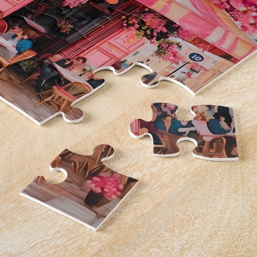 Pink Flower Café Puzzle–Blooming Paradise in Pink Legpuzzel (Zijkant)