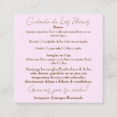 Pink Flower Care Kaart Vierkante Visitekaartje (Achterkant)