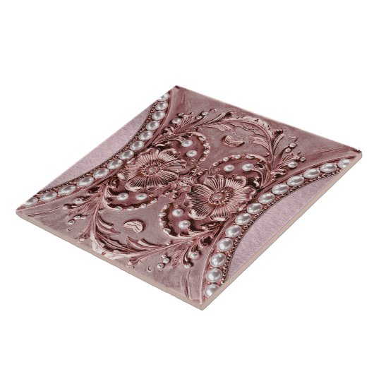 Pink Flower Ceramic Tile Tegeltje (Zijkant)