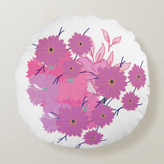 Pink Flower Couch Pillow Rond Kussen (Voorkant)