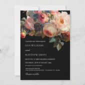 Pink Flower Dark Floral Roses Wedding Kaart (Voorkant)