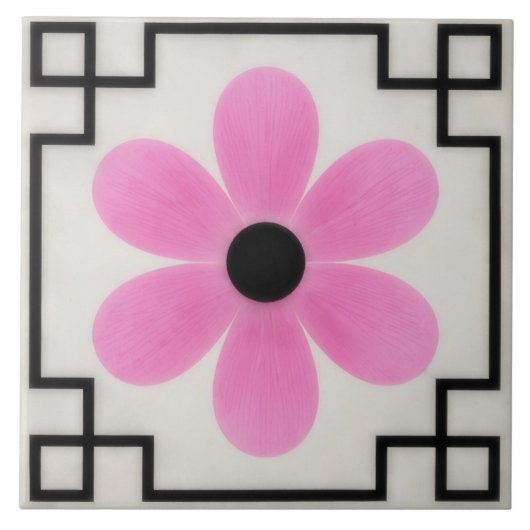 Pink Flower Decorative Tile Trivet Tegeltje (Voorkant)