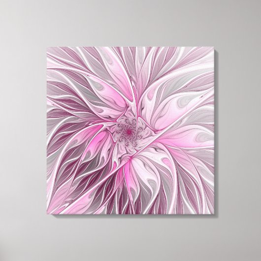 Pink Flower Dream, bloemenfantasiepatroon Triptiek Canvas Afdruk (Voorkant)