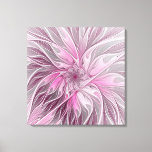 Pink Flower Dream, bloemenfantasiepatroon Triptiek Canvas Afdruk