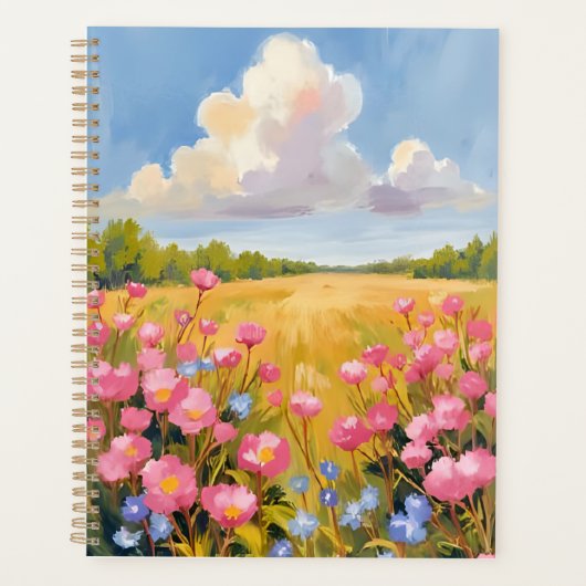 Pink Flower Field Landscape Painting Planner (Voorkant)