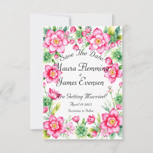 Pink Flower Flat Save the Date Kaart (Voorkant)
