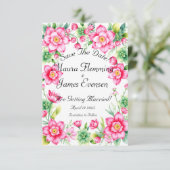 Pink Flower Flat Save the Date Kaart (Staand voorkant)