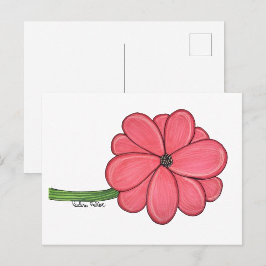 Pink Flower Full Briefkaart (Voorkant / Achterkant)