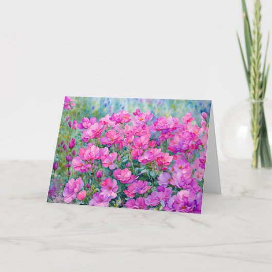 Pink Flower Garden Art Blank Note Kaart (Voorkant)