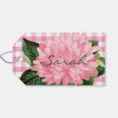Pink Flower & Gingham Patten Gift Tag Cadeaulabel (Achterkant Horizontaal)