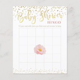 Pink Flower Gold Accent Baby shower Bingo spel