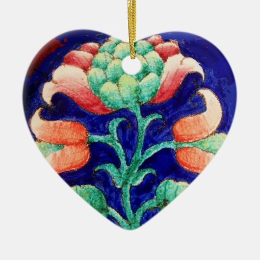 PINK FLOWER Green Blue Floral Heart Keramisch Ornament (Voorkant)
