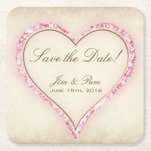 Pink Flower Heart Bewaar de datum Kartonnen Onderzetters
