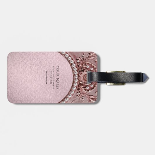Pink Flower Luggage Tag Bagagelabel (Achterkant horizontaal)