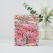 Pink Flower Map and Words Mixed Media Collage Briefkaart (Staand voorkant)