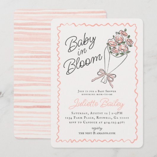 Pink Flower Market Boerderij Baby shower Uitnodigi Kaart (Voorkant / Achterkant)