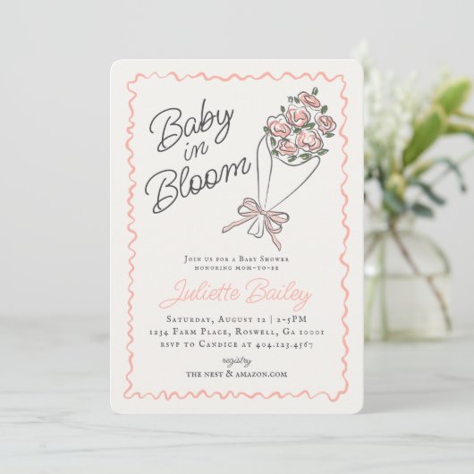 Pink Flower Market Boerderij Baby shower Uitnodigi Kaart (Staand voorkant)