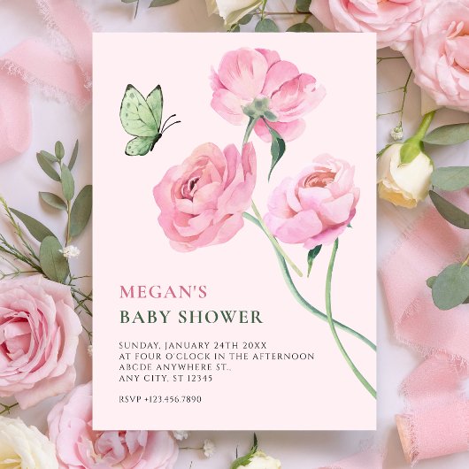 Pink flower minimalist baby shower kaart