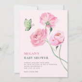 Pink flower minimalist baby shower kaart (Voorkant)