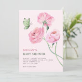 Pink flower minimalist baby shower kaart (Staand voorkant)