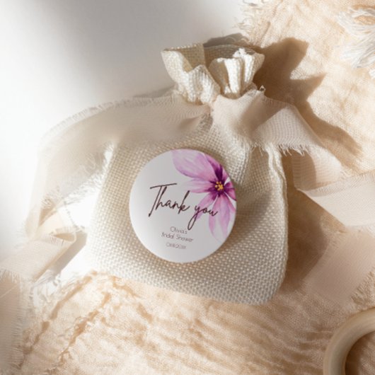 Pink Flower Minimalist elegant Dank u Ronde Sticker