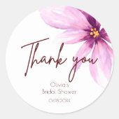 Pink Flower Minimalist elegant Dank u Ronde Sticker (Voorkant)