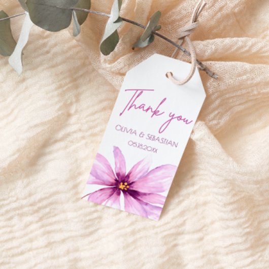 Pink Flower Minimalistische Waterverf Bedankt Cadeaulabel