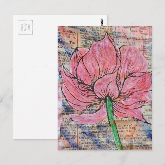 Pink Flower Mixed Media Collage Briefkaart (Voorkant / Achterkant)