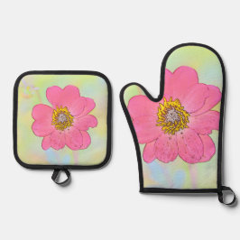 Pink Flower Ovenwant & Pannenlap Set