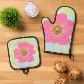 Pink Flower Ovenwant & Pannenlap Set (Top down)