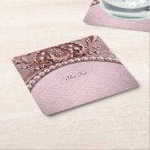 Pink Flower Paper Coaster Kartonnen Onderzetters (Schuin)
