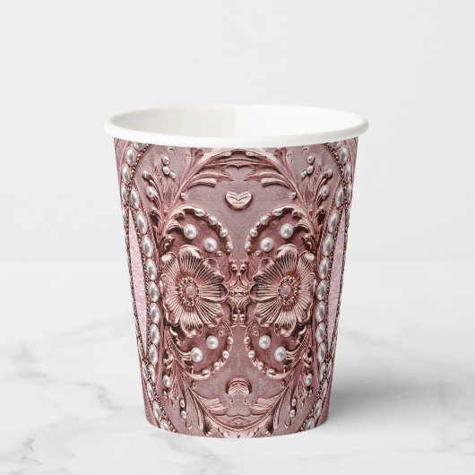 Pink Flower Paper Cups Papieren Bekers (Links)