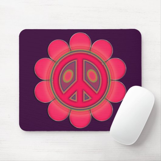 PINK FLOWER PEACE SIGN MUISMAT (Met muis)