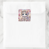 Pink Flower Princess Cat Vierkante Sticker (Tas)