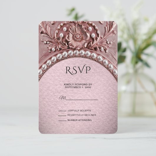 Pink Flower RSVP Card (Staand voorkant)