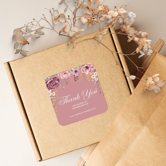 Pink Flower Small Business Dank u Stickers