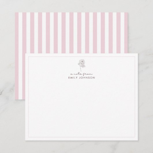 Pink flower & Stripes a Note From Flat Note Card Kaart (Voorkant / Achterkant)