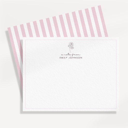 Pink flower & Stripes a Note From Flat Note Card Kaart