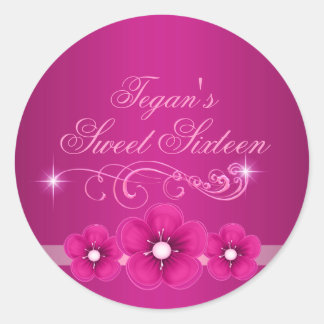 Pink Flower Sweet 16 Envelop Sticker/zegel Ronde Sticker