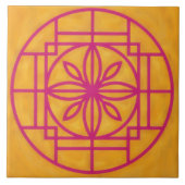 Pink Flower Symbol Decorative Tile on Gold Tegeltje (Voorkant)