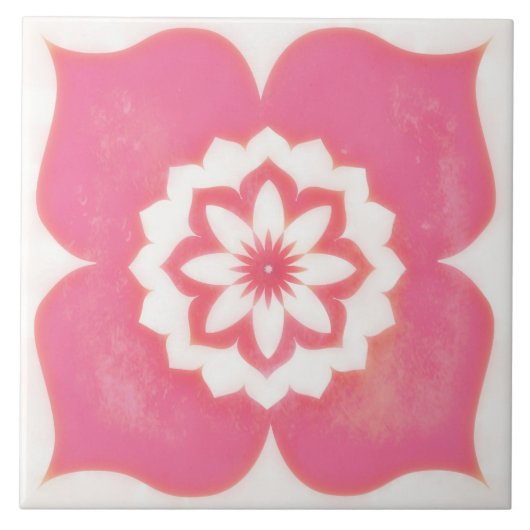Pink Flower Symbol Decorative Tile Square Tegeltje (Voorkant)