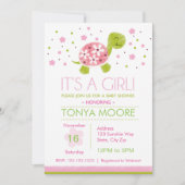 Pink Flower Turtle Baby shower Uitnodiging (Voorkant)