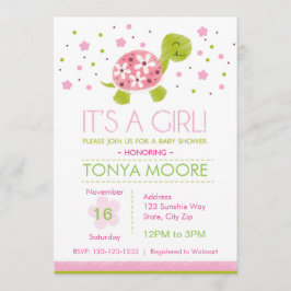 Pink Flower Turtle Baby shower Uitnodiging