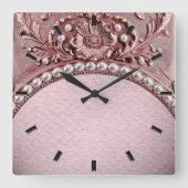 Pink Flower Wall Clock Vierkante Klok (Voorkant)