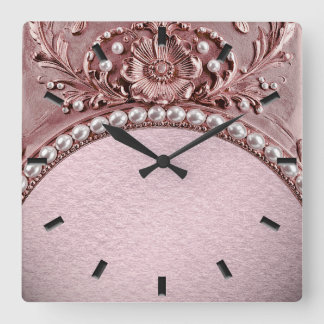 Pink Flower Wall Clock Vierkante Klok